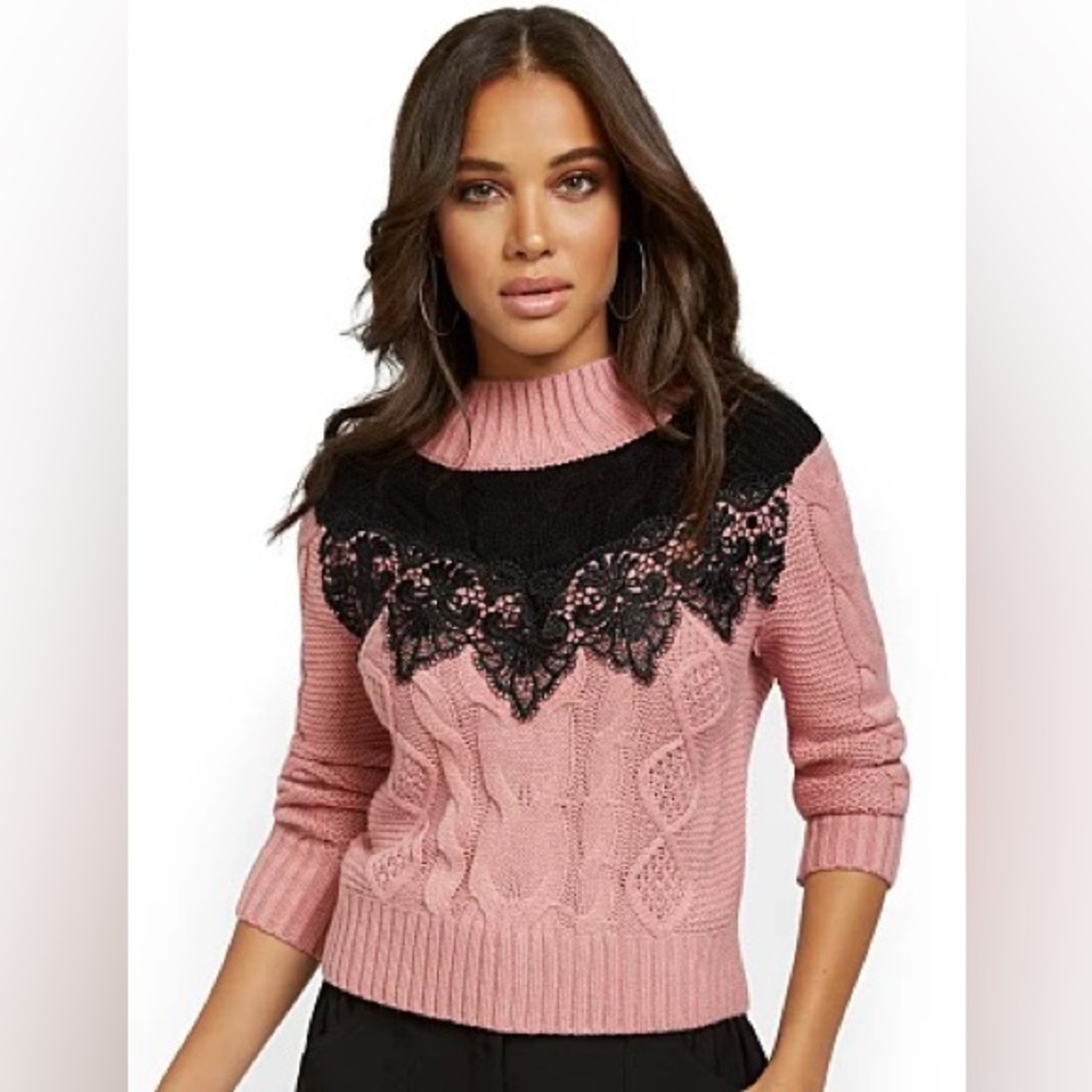 NY&CO Lace Yoke Cable Sweater